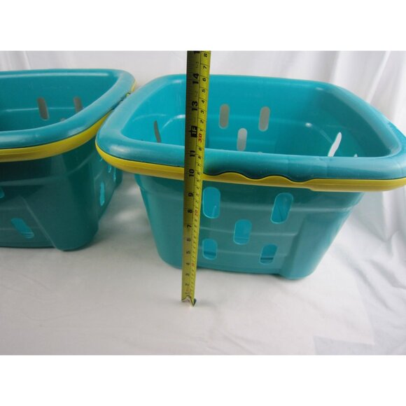 Rubbermaid Vintage 90's Teal / Yellow Square Plastic Tote / Basket - Lot of 2 - Picture 9 of 10